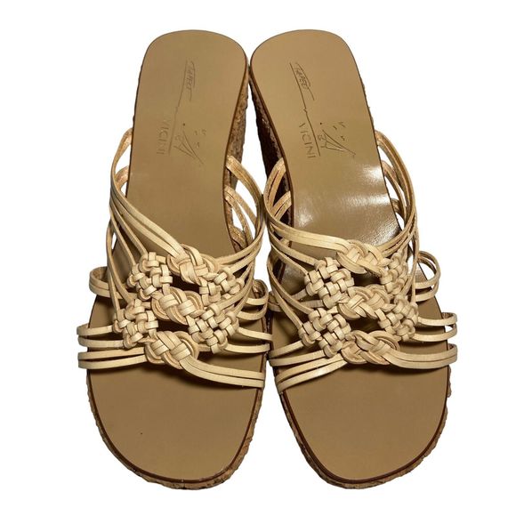 Vicini Tapeet Natural Cork Wedge US 7 EU 37.5 Beige Platform Made in Italy NEW - Picture 3 of 16